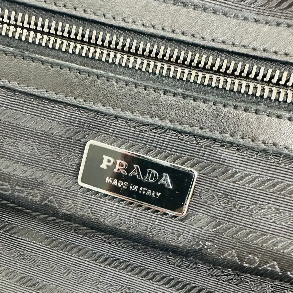 Prada Vintage 90s Black Nylon & Leather Buckle Braided Handle Purse - Picture 10 of 16
